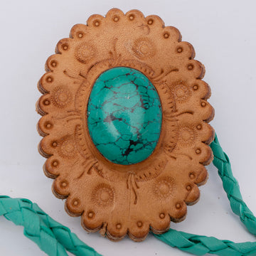 American Darling ADJW103D Braided Genuine Leather Jewelry Necklace with Leather Concho
